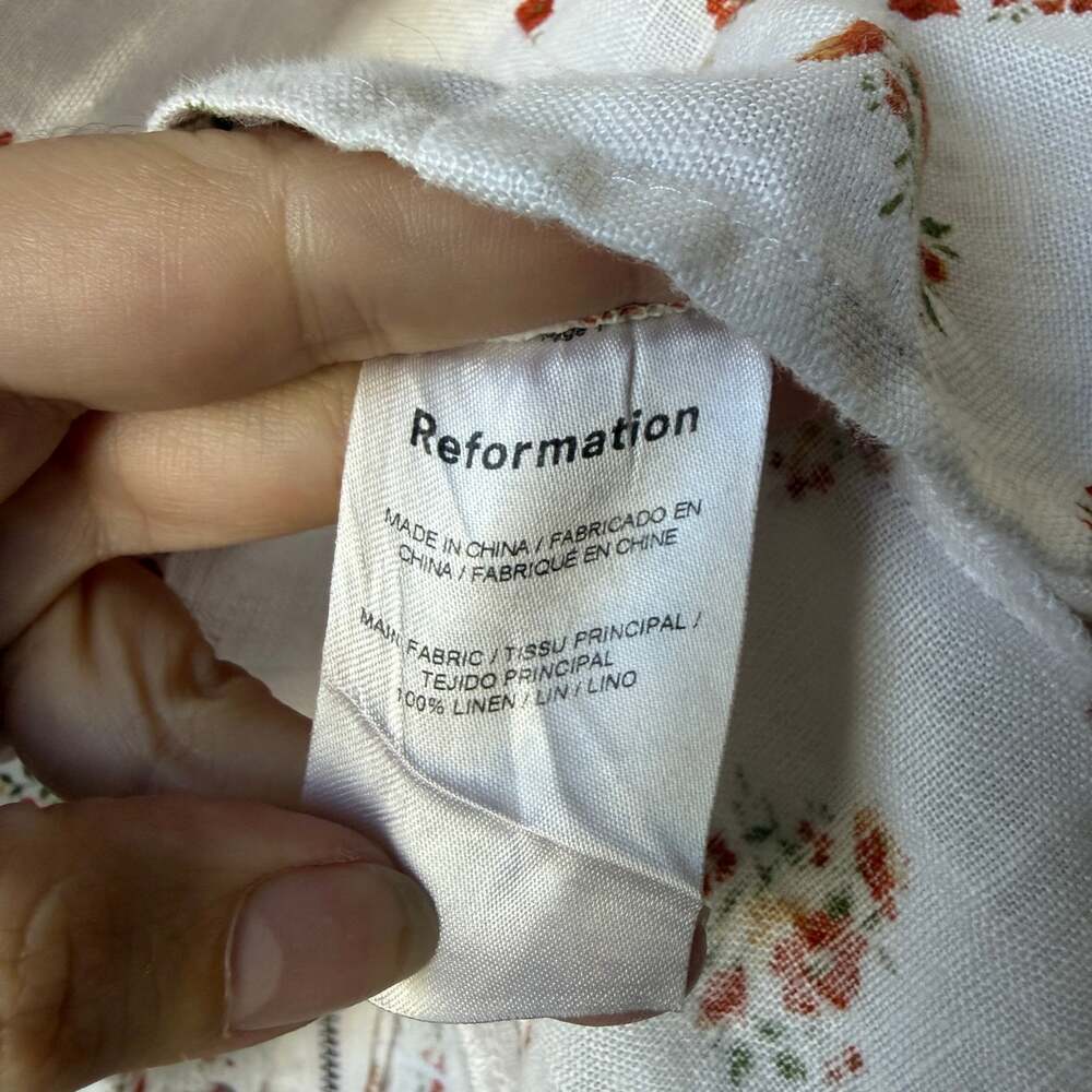 Reformation Arancini White Floral Linen Top Size 8 - Picture 6 of 6